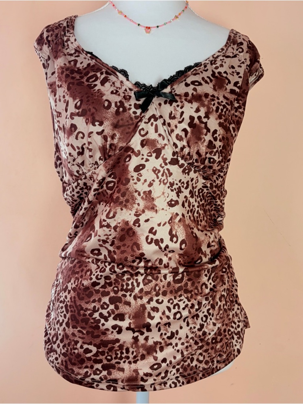 Leopard Print Surplice Tank Top in Brown & Cream - Picture 4 of 6